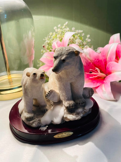 Polar Bear Mother and Cub Figurine on Display Base 13 cm
