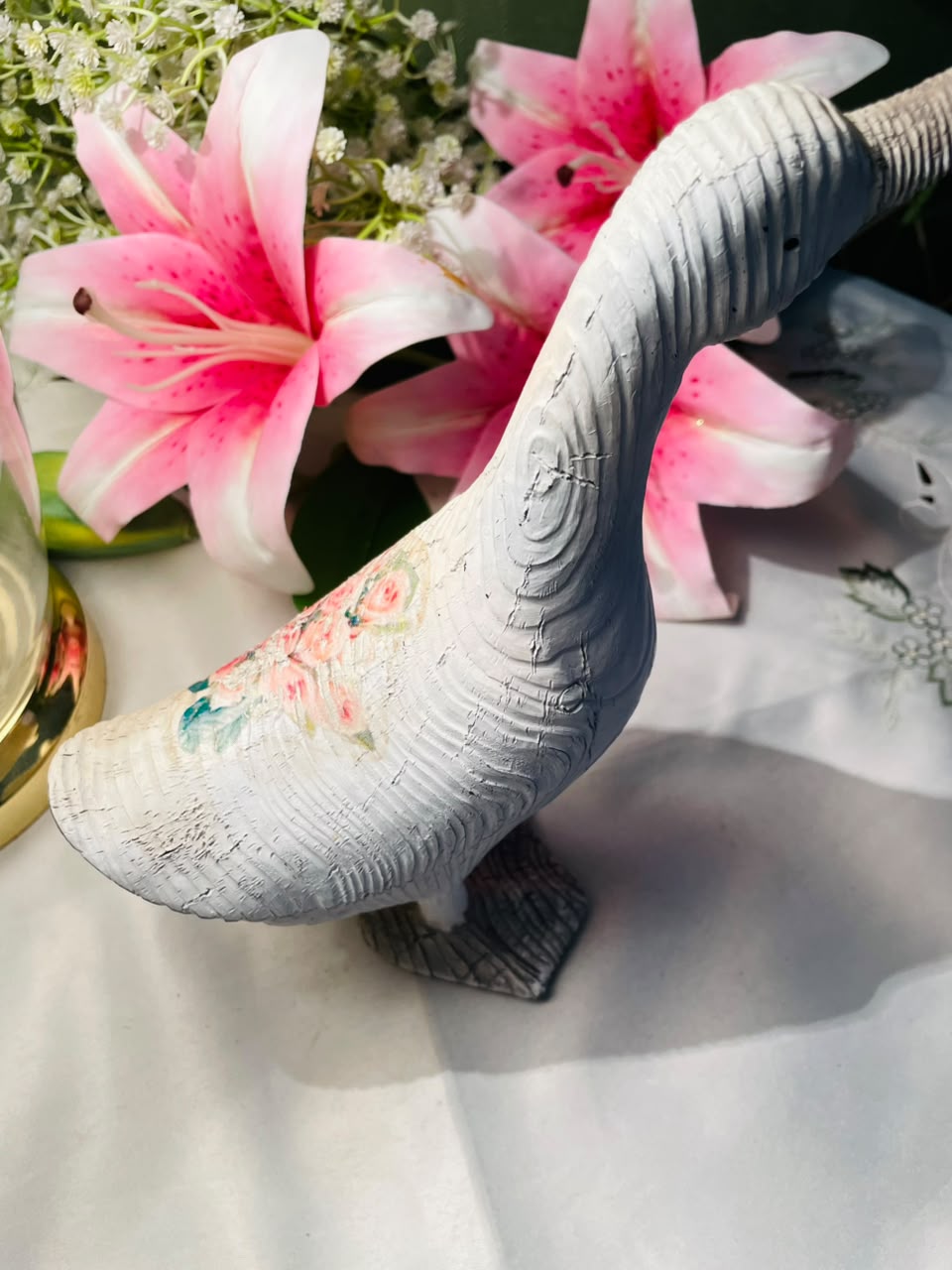 White Long-Neck Bird Figurine Sculpture 21 cm