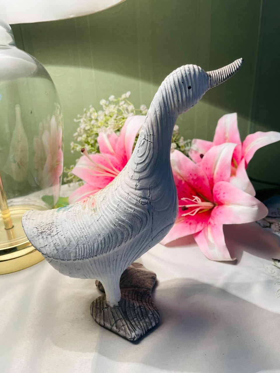 White Long-Neck Bird Figurine Sculpture 21 cm