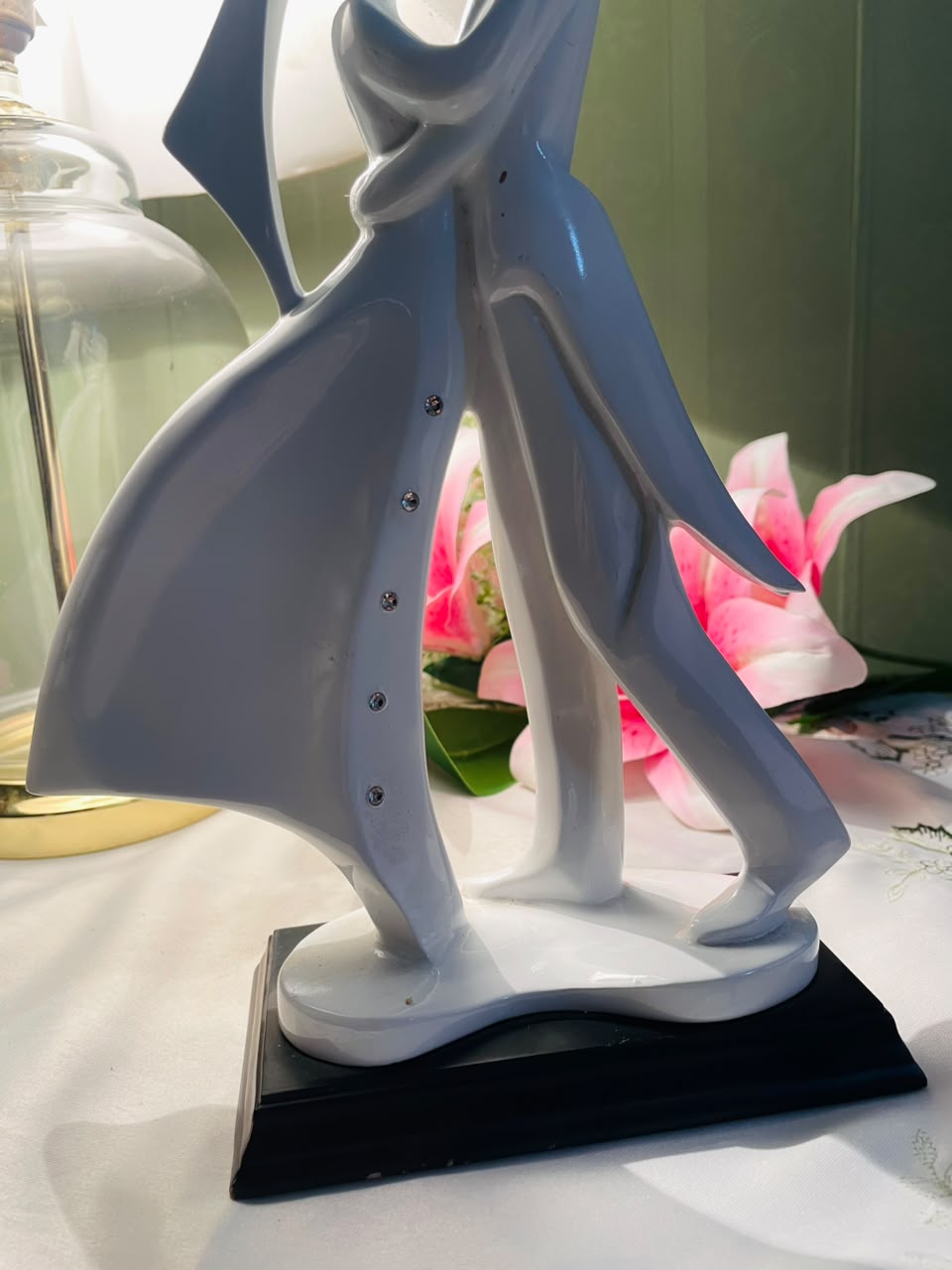 Large Modern White Dancing Couple Figurine 30 cm