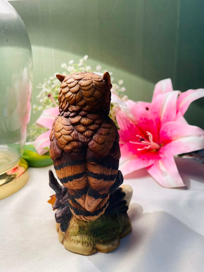 Realistic Owl Figurine on Branch Autumn Leaves 14 cm