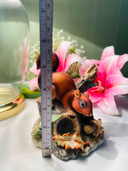 Red Squirrel Figurine with Acorns & Autumn Leaves 13 cm