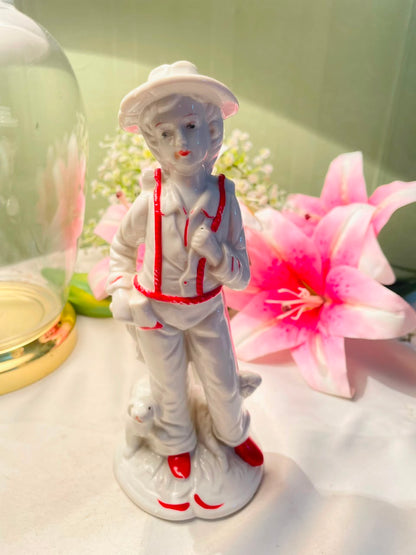 Boy with Dog Decorative Figurine White & Red Approx. 8 Inch