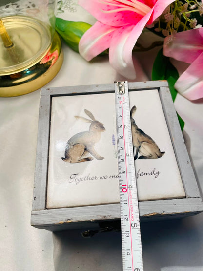 Rabbit Family Coaster Set with Grey Storage Box 5-Piece