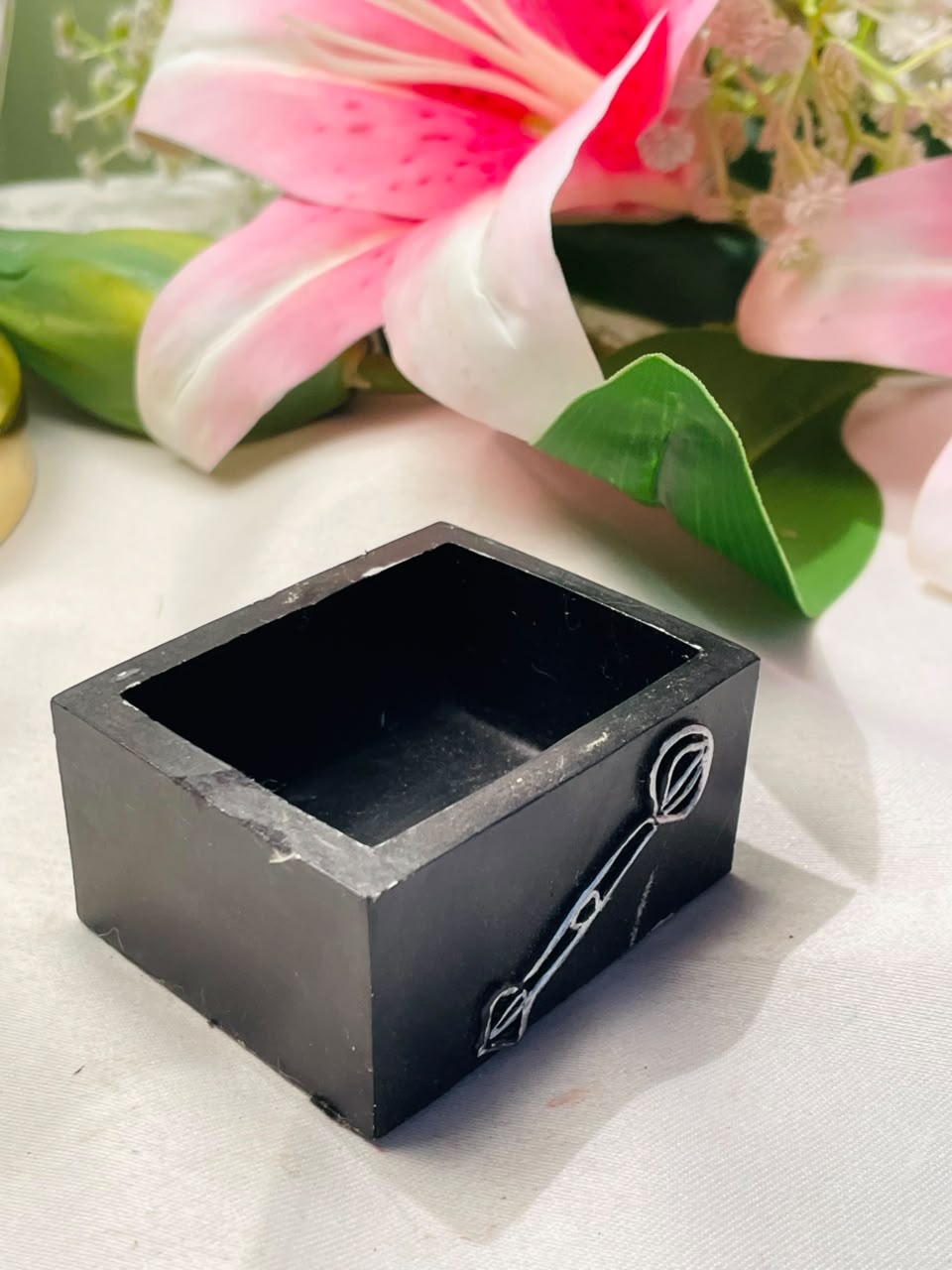 Black Mini Decorative Storage Holder with Utensil Motif