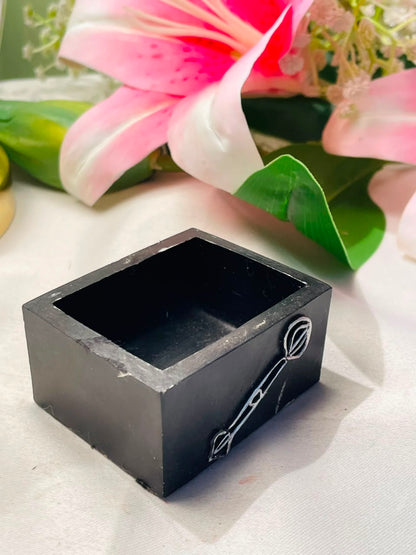 Black Mini Decorative Storage Holder with Utensil Motif