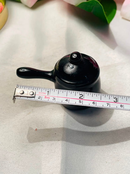 Mini Black Lidded Saucepan Decorative Figurine Approx. 3 Inch