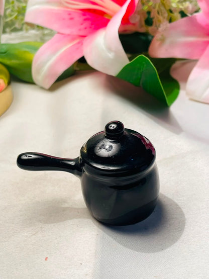 Mini Black Lidded Saucepan Decorative Figurine Approx. 3 Inch