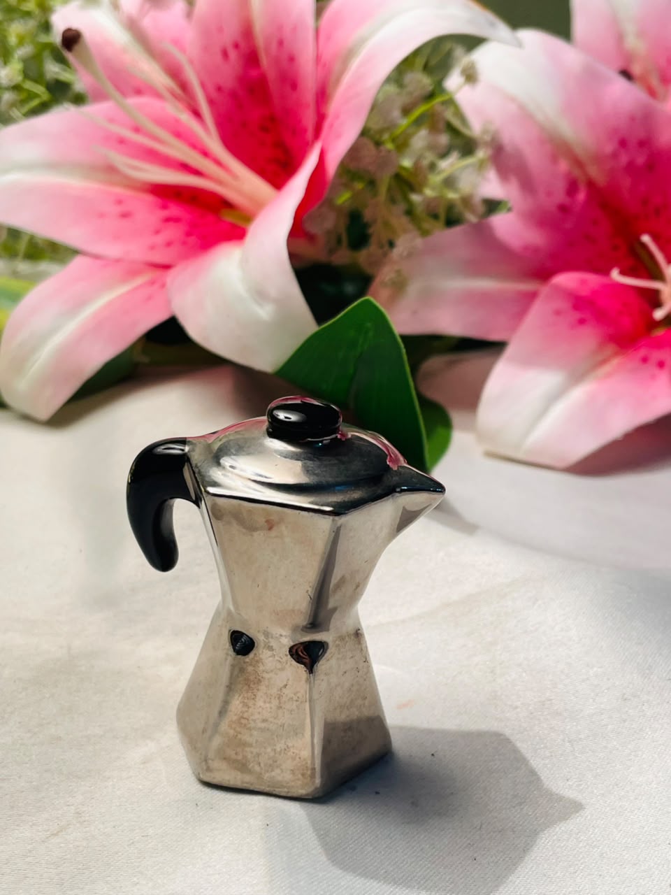 Mini Metal Stovetop Coffee Pot Silver-Tone Approx. 3 Inch