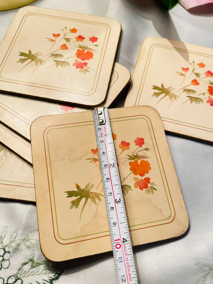 6-Piece Floral Cork-Backed Coaster Set Cream & Orange 4 Inch