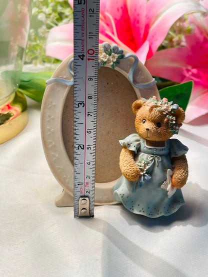 Teddy Bear Floral Oval Photo Frame Blue Approx. 4 Inch