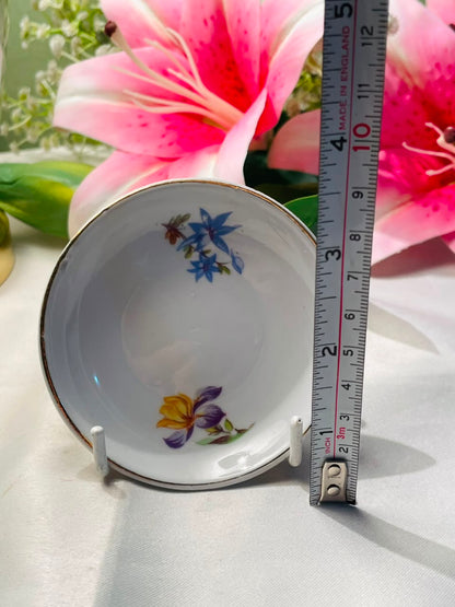 Floral Small Dish White Blue & Purple Approx. 3.5 Inch