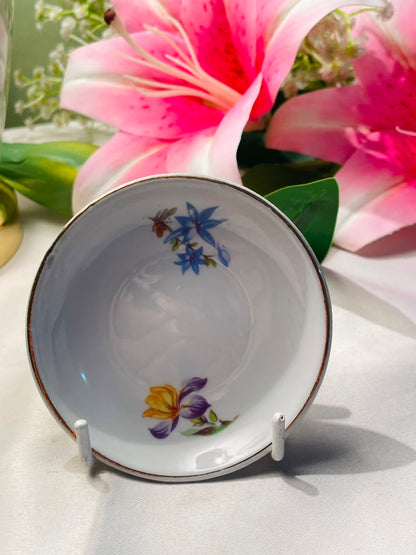 Floral Small Dish White Blue & Purple Approx. 3.5 Inch