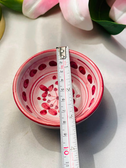 Red Floral Small Ceramic Bowl Approx. 3.5 Inch