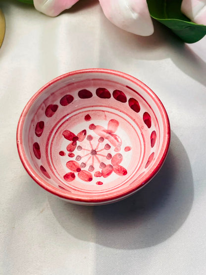 Red Floral Small Ceramic Bowl Approx. 3.5 Inch