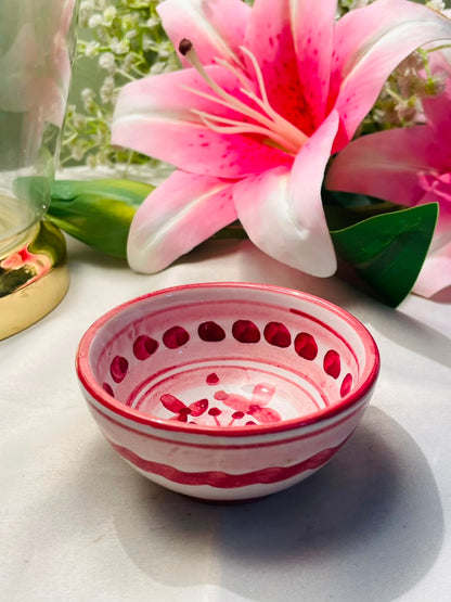 Red Floral Small Ceramic Bowl Approx. 3.5 Inch