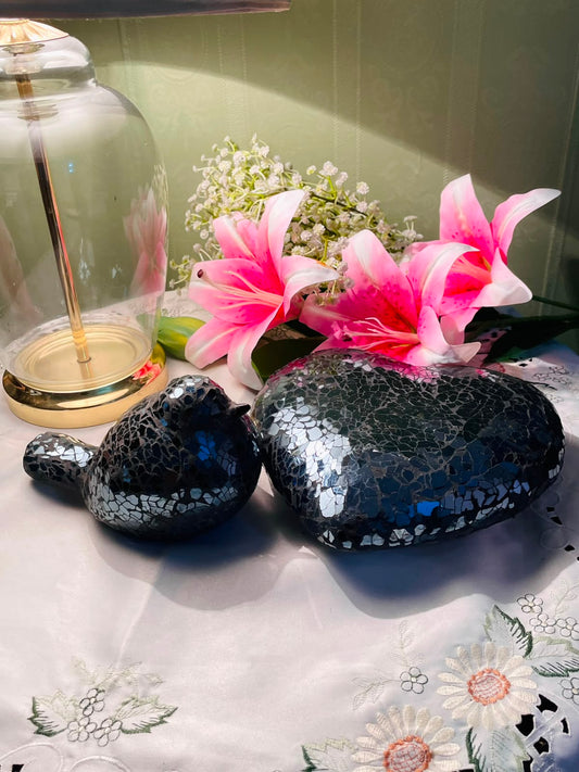 Vintage Mosaic Crystal Duck Pair Black Blue 2-Piece Decor