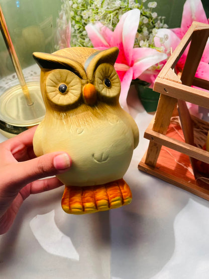Pair of Owl Figurines with Wooden Display Crate Approx. 9 Inch Set