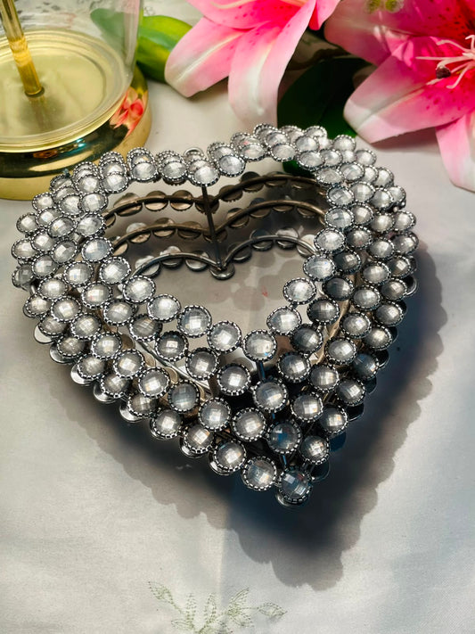 Vintage Heart Decor Clear Crystal Embellished Silver-Tone Candle Stand 16cm
