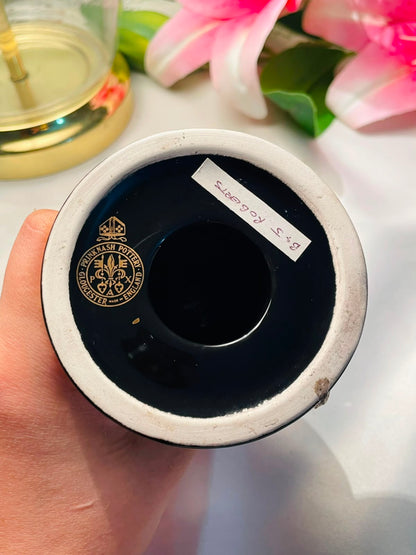 Vintage Black Floral Bud Vase Gold Trim 10cm