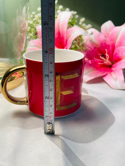 Vintage Red Initial E Ceramic Mug Gold Handle 9cm