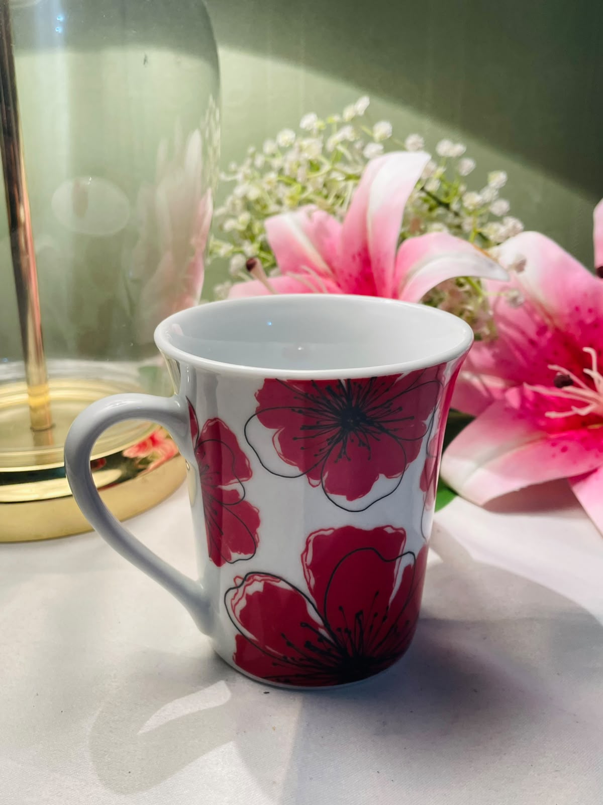 Pink Floral Ceramic Mug Microwave & Dishwasher Safe 4.5 Inch