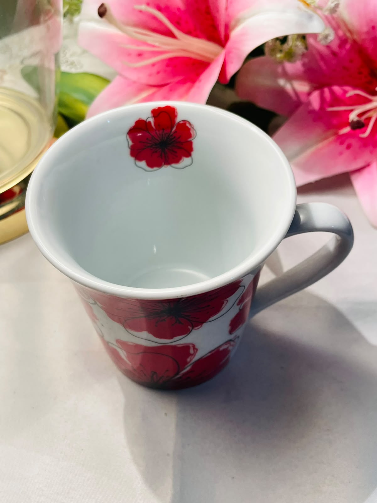 Pink Floral Ceramic Mug Microwave & Dishwasher Safe 4.5 Inch