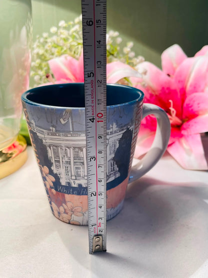 White House Illustrated Mug Blue & Grey Approx. 4.5 Inch
