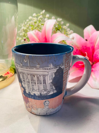 White House Illustrated Mug Blue & Grey Approx. 4.5 Inch