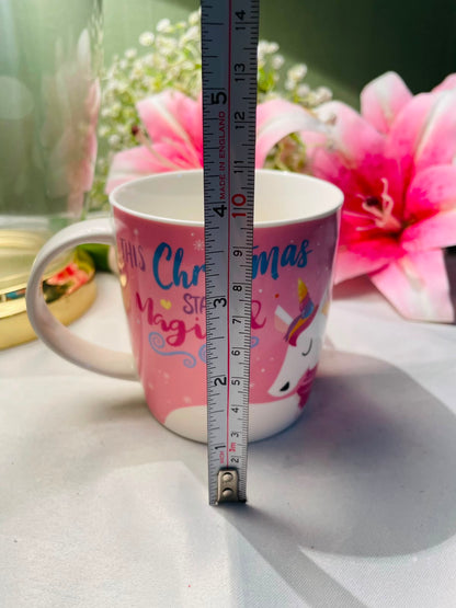 Season's Greetings Fine China Christmas Unicorn Mug 4 in