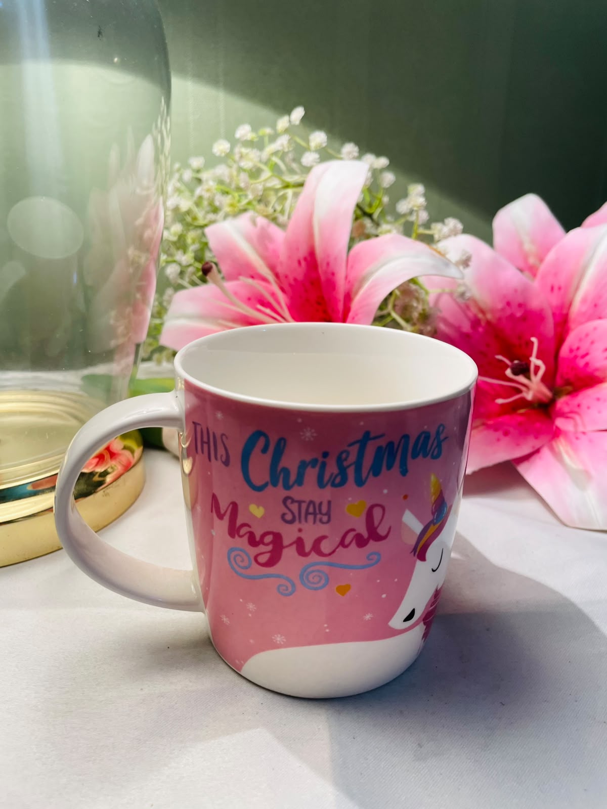 Season's Greetings Fine China Christmas Unicorn Mug 4 in