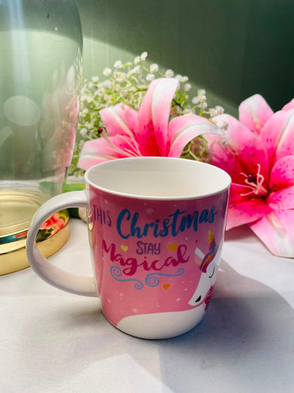 Season's Greetings Fine China Christmas Unicorn Mug 4 in