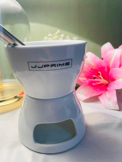 White Ceramic Fondue Set with 4 Colour-Tipped Forks 6pc