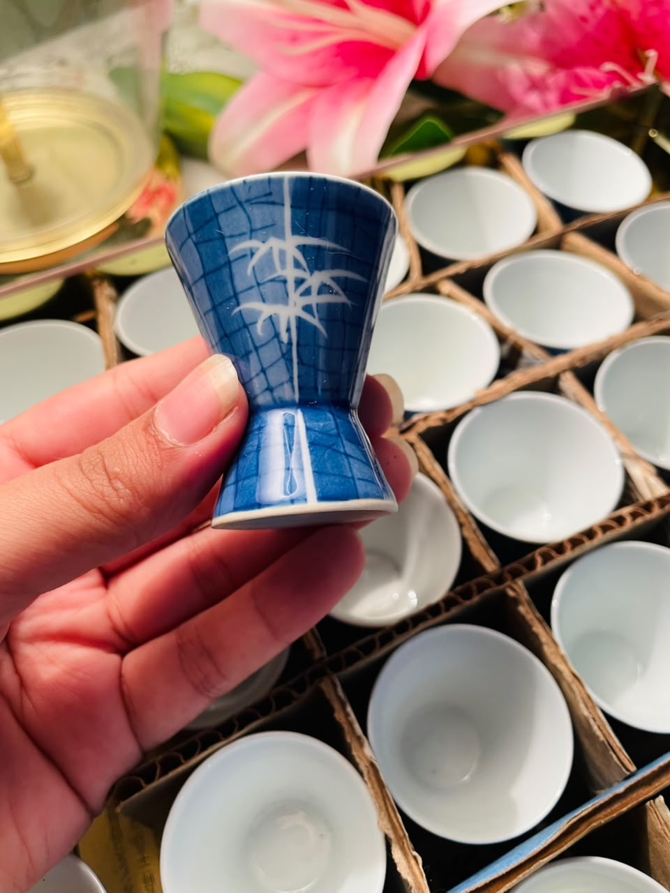 Blue Bamboo Design Mini Cups 30pc Set 2.5 in