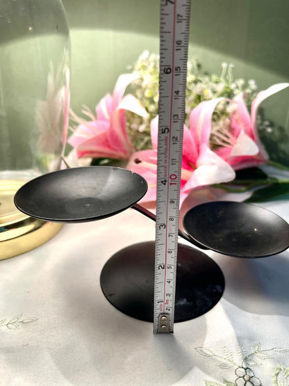 Black Metal Double Candle Holder Stand 9cm