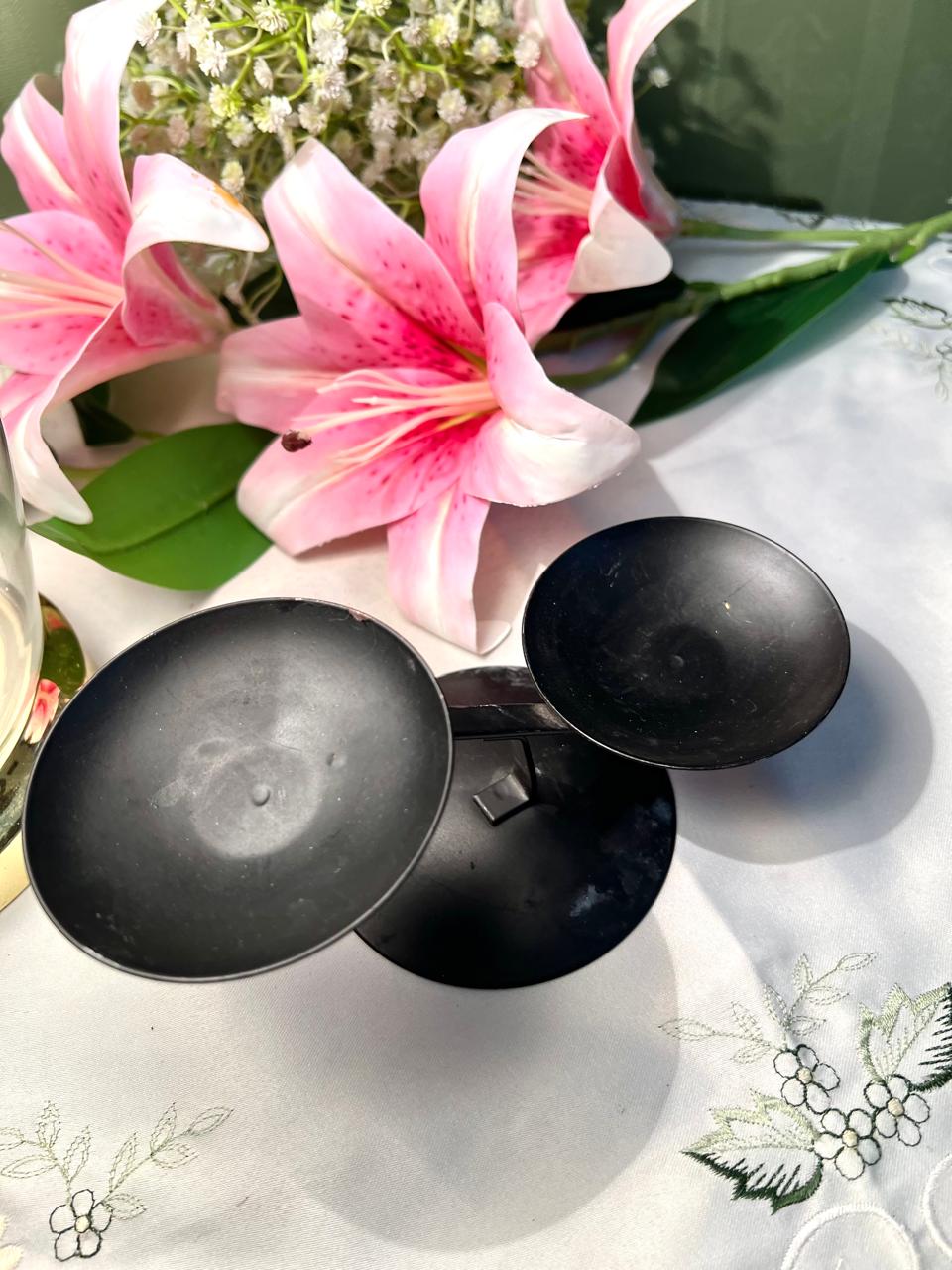 Black Metal Double Candle Holder Stand 9cm