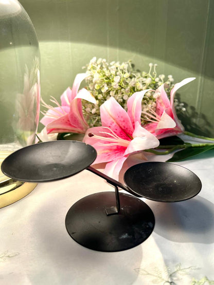 Black Metal Double Candle Holder Stand 9cm