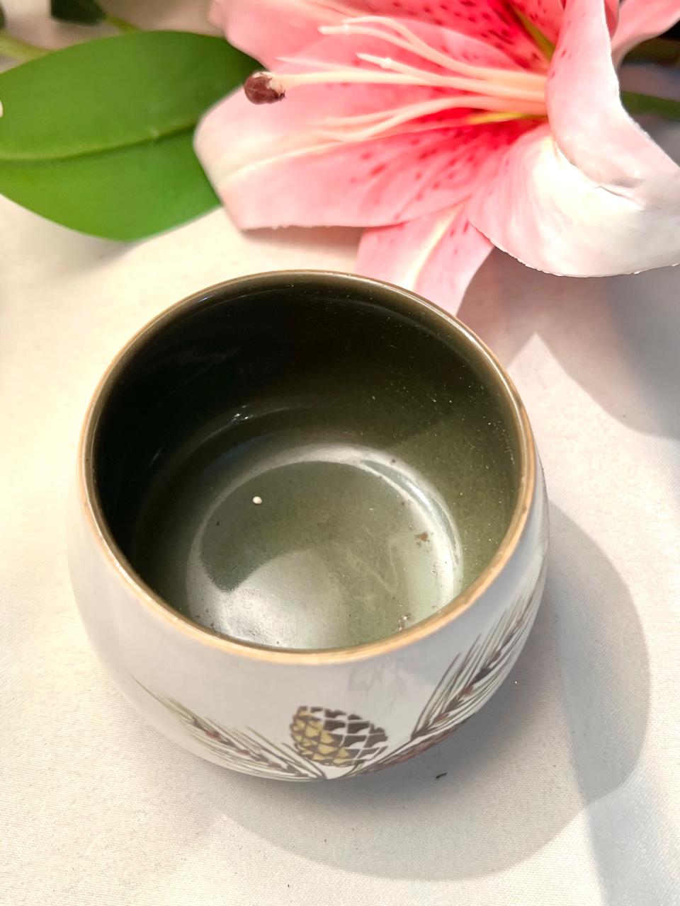 Pinecone Botanical Ceramic Planter Green & Cream 8cm