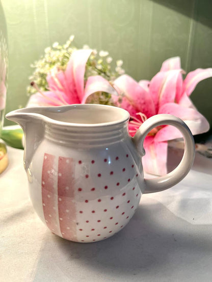 Vintage White Ceramic Jug Pink Polka Dot Design 10cm