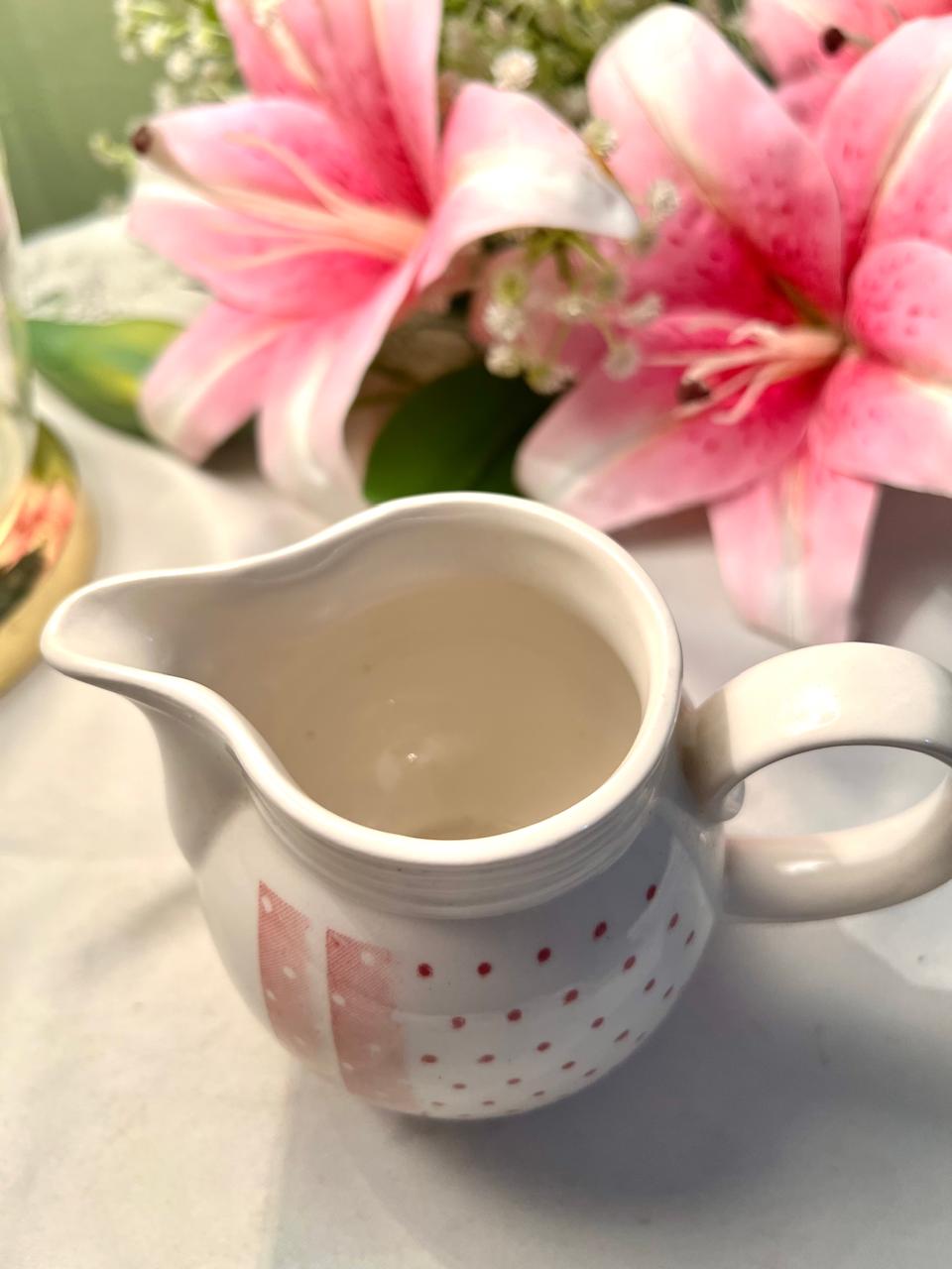 Vintage White Ceramic Jug Pink Polka Dot Design 10cm