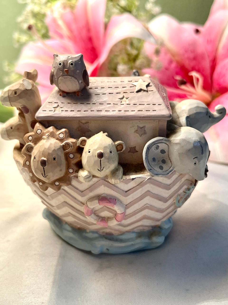 Vintage Ceramic Animal Ark Ornament Coin Bank 10cm