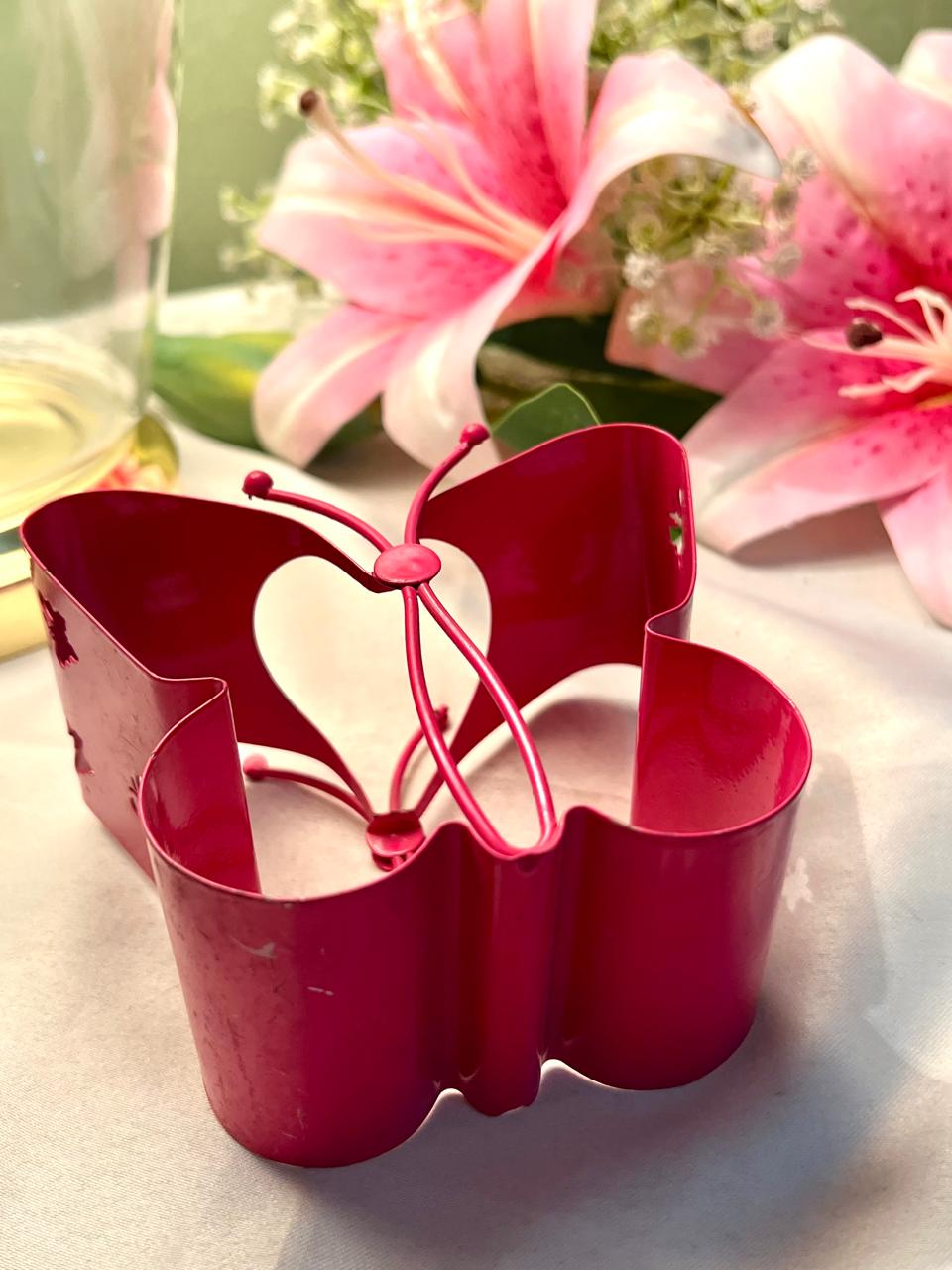 Vintage Red Metal Butterfly Ornament 10cm