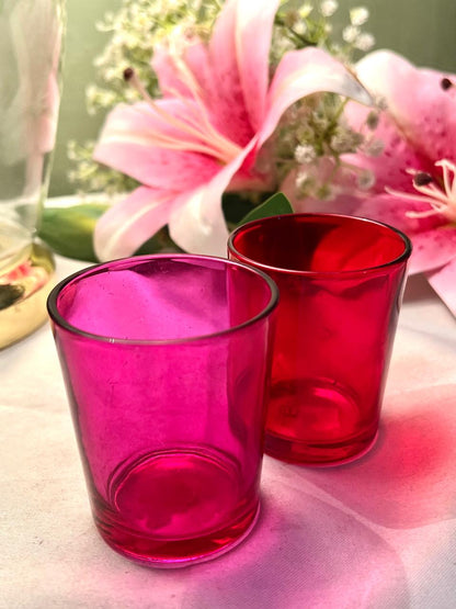 Vintage Pink Red Crystal Candle Holder 2-Piece Set 8cm