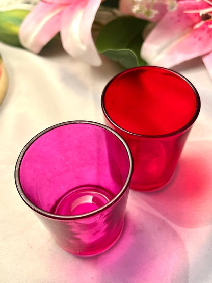 Vintage Pink Red Crystal Candle Holder 2-Piece Set 8cm