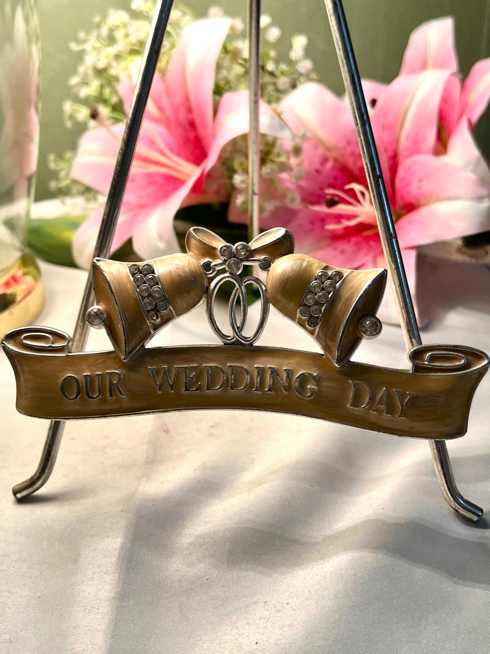 Vintage Our Wedding Day Metal Ornament Bells & Rings 25cm