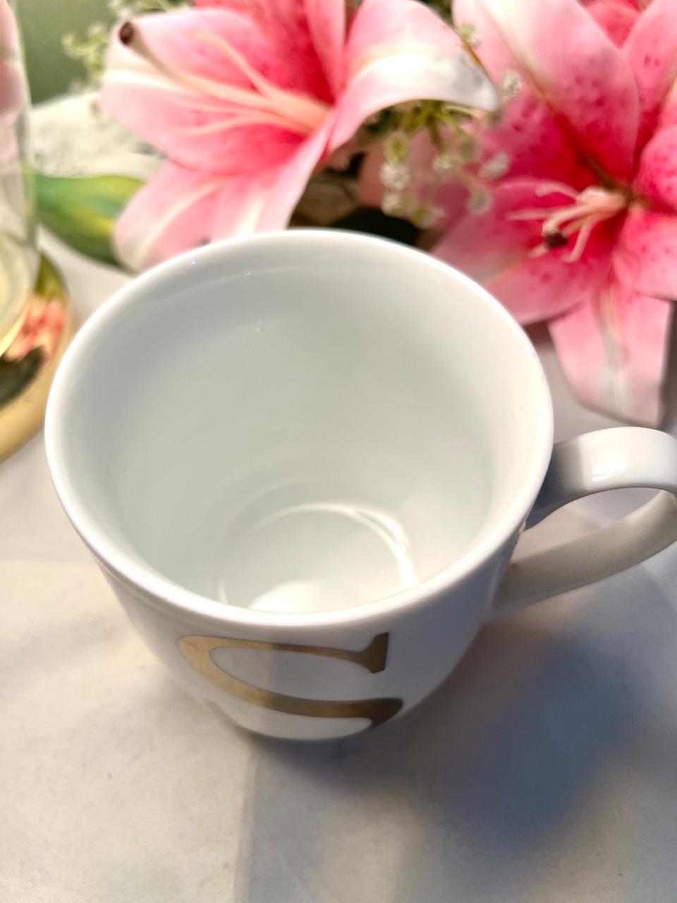 Vintage White Ceramic Initial S Mug Gold Lettering 10cm