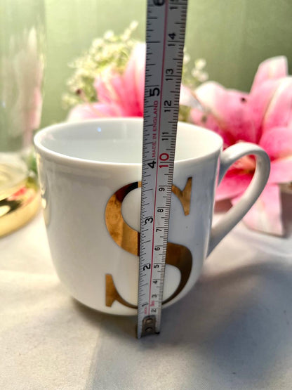 Vintage White Ceramic Initial S Mug Gold Lettering 10cm