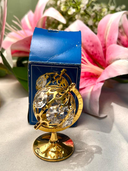 Crystal Globe Ornament Gold-Tone Stand 9cm