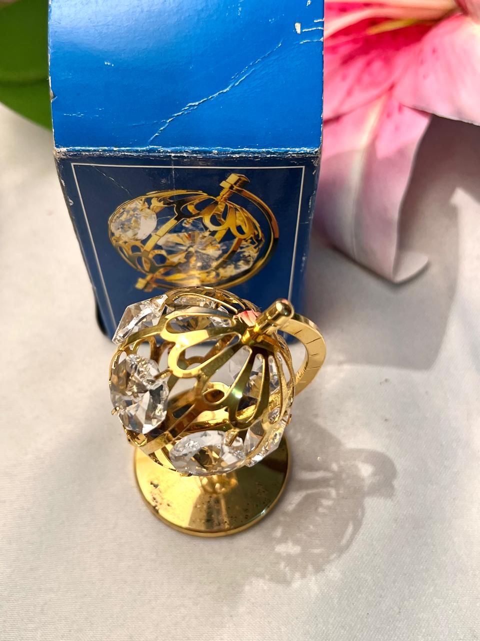 Crystal Globe Ornament Gold-Tone Stand 9cm