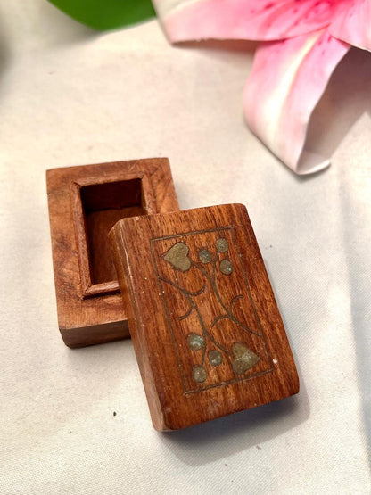 Mini Wooden Trinket Box with Heart Detail 6.5cm